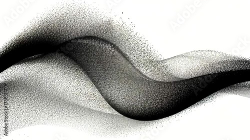 Abstract flowing lines created by dots in shades of gray and black on white