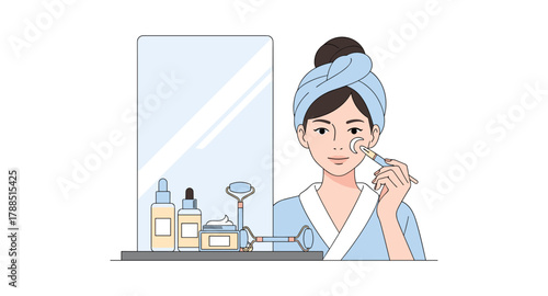 Daily skincare routine with rejuvenating facial massage in minimalistic style