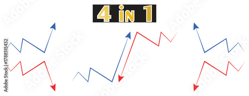 Collection of Zigzag Line Arrows Indicating Directional Change and Upward or Downward Movement, Stock Market Symbols