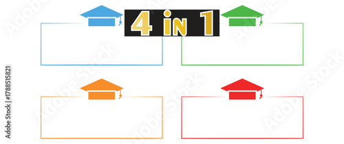 Graduation Cap Text Frame Templates, Education Achievement and Course Completion Layouts