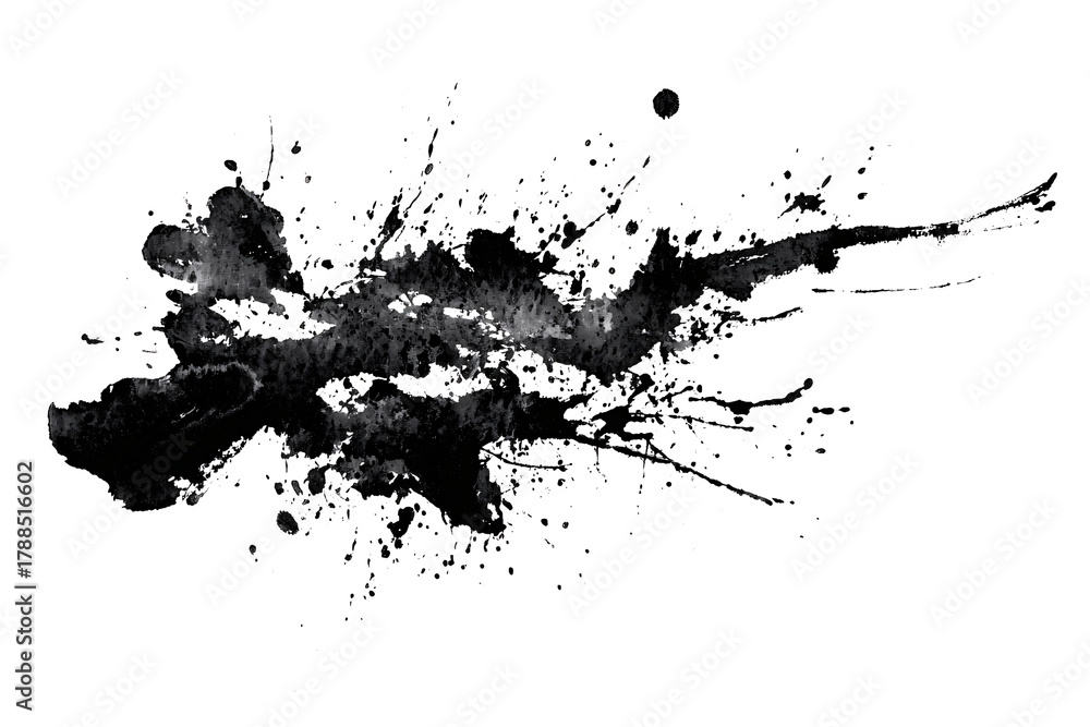 Obraz premium Abstract black ink stain on a transparent background. Paint splashes and streaks. Design element.