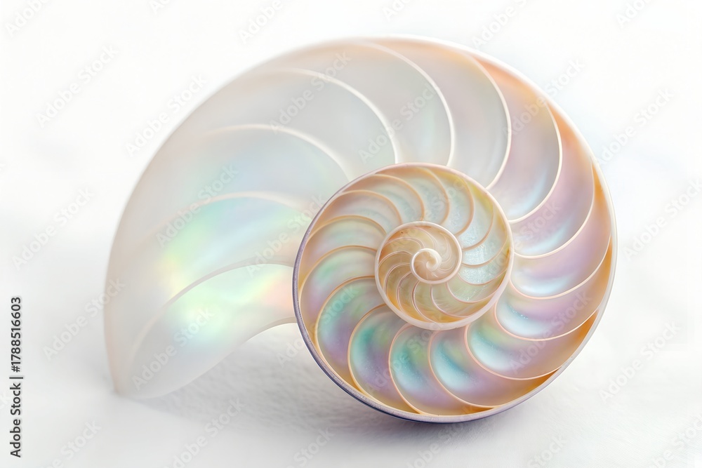 Obraz premium Spiral nautilus shell on black background
