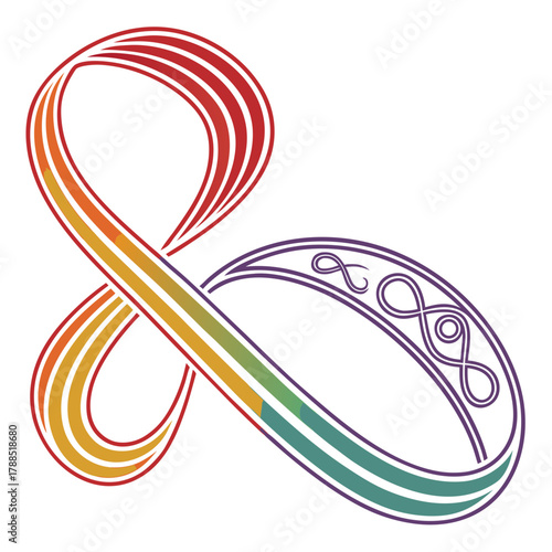 Rainbow ampersand symbol with celtic knot design