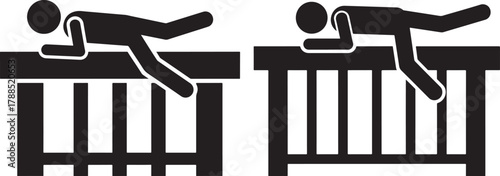 Two athletes in silhouette jumping over hurdles during a race silhouette