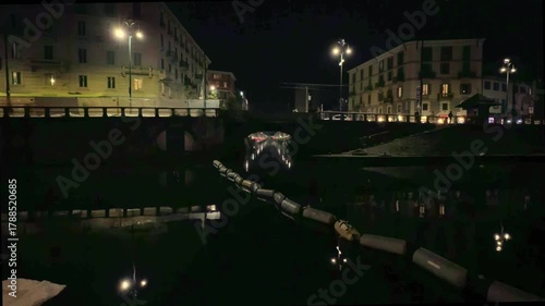 Street at night. Walking the streets at night. Milan, Italy.