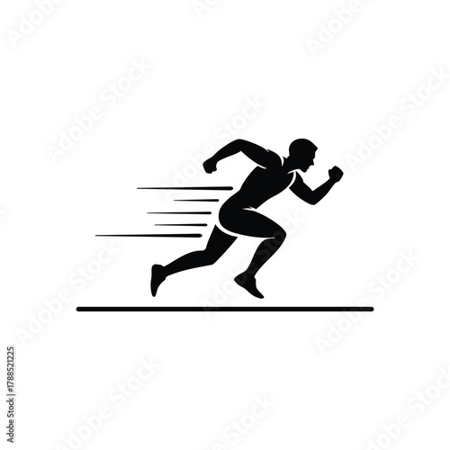 Running Athlete Silhouette Vector Showing Speed and Motion on White Background
