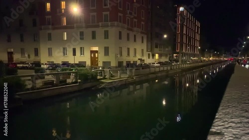 Street at night. Walking the streets at night. Milan, Italy.