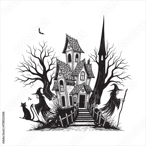 Creepy Halloween Haunted House Spooky Atmosphere Spiders Bats