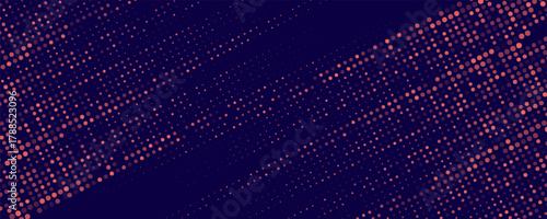 Vector Halftone Pattern Smooth Curved Border Red Blue Abstract Background. Dots Rounded Squares Blurry Pattern Pop Art Design Texture.