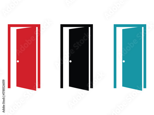 Three colorful doors, , each slightly ajar, symbolizing opportunity, choice, and the potential for new beginnings
