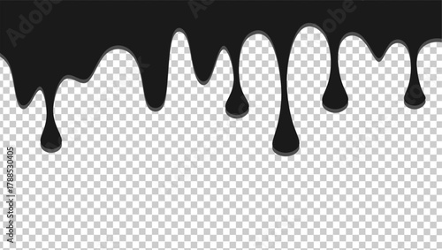 Wavy black ink illustration. Black ink drip illustration. Abstract black ink drip on transparent background. Black ink splash illustration. Stylish dripping ink effect illustration