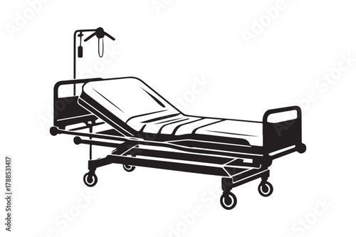Hospital bed with iv pole in sketch style