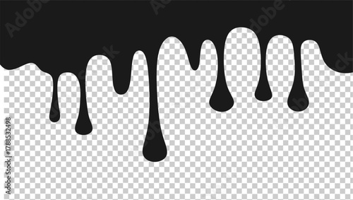 Wavy black ink illustration. Black ink drip illustration. Abstract black ink drip on transparent background. Black ink splash illustration. Stylish dripping ink effect illustration