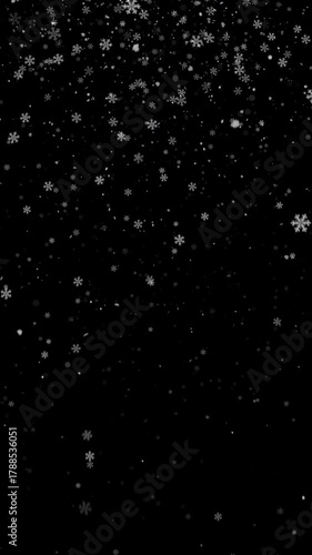 Vertical winter animation with isolated snow, seamless snowing loop, transparent background (ProRes with alpha channel).