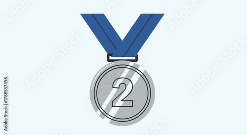 Silver medal with the number two on a ribbon, representing second place in a competition or award