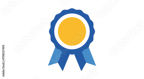Award ribbon icon with blue and gold colors, representing achievement and recognition