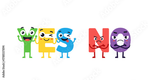 Whimsical Characters Forming the Words YES and NO with Expressive Faces