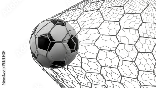 Soccer ball in net isolated on a transparent background