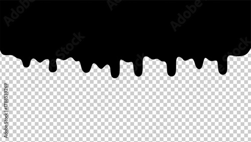 Wavy black ink illustration. Black ink drip illustration. Abstract black ink drip on transparent background. Black ink splash illustration. Stylish dripping ink effect illustration