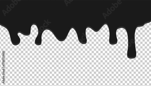 Wavy black ink illustration. Black ink drip illustration. Abstract black ink drip on transparent background. Black ink splash illustration. Stylish dripping ink effect illustration