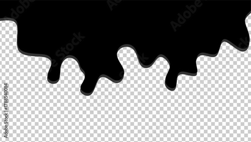 Wavy black ink illustration. Black ink drip illustration. Abstract black ink drip on transparent background. Black ink splash illustration. Stylish dripping ink effect illustration