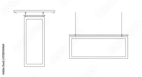 Two simple line art illustrations of blank signs one vertical and one horizontal for advertising or information
