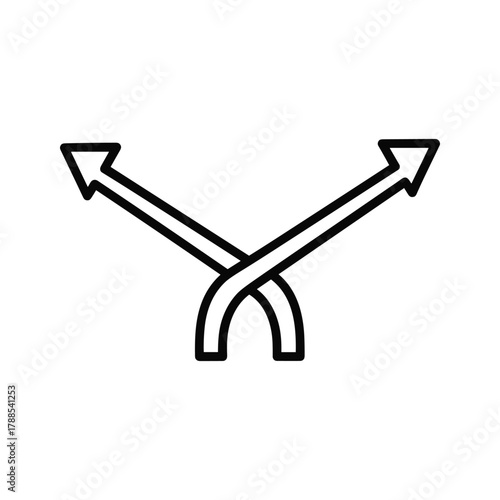 Two arrows crossing each other, representing intersection, divergence, or choice