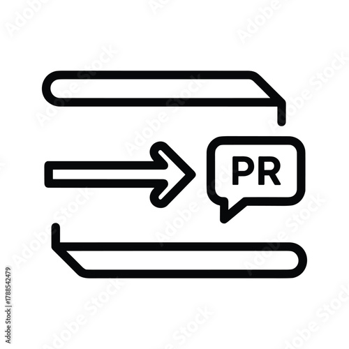 Public relations process with arrow and speech bubble