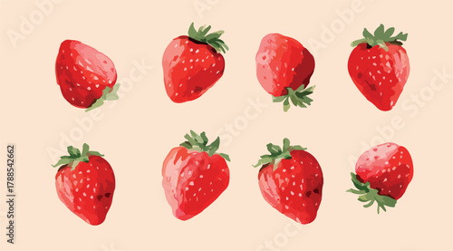 set of cute watercolour strawberry 