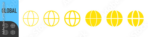 Global, Globe or world icon set. website icon in editable stroke, outline. for global network, internet, web, and international concepts, world, website, communication, and worldwide networking 