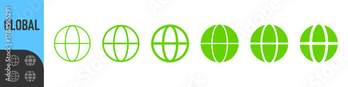 Global, Globe or world icon set. website icon in editable stroke, outline. for global network, internet, web, and international concepts, world, website, communication, and worldwide networking 