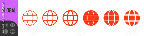 Global, Globe or world icon set. website icon in editable stroke, outline. for global network, internet, web, and international concepts, world, website, communication, and worldwide networking 