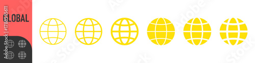 Global, Globe or world icon set. website icon in editable stroke, outline. for global network, internet, web, and international concepts, world, website, communication, and worldwide networking 