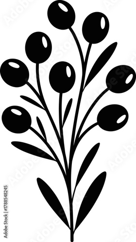 Olive Berry Sprig Silhouette