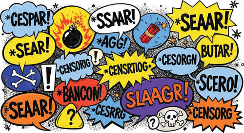 Comic Style Speech Bubbles with Words Bomb Dynamite Skull on Transparent Background