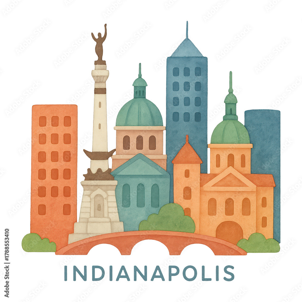 Fototapeta premium PNG Colorful Indianapolis skyline illustration.