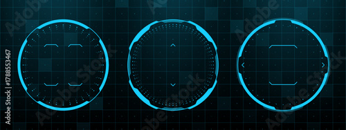 Futuristic hud vector graphic elements for displaying data. Digital interface design in virtual reality and augmented reality applications set.