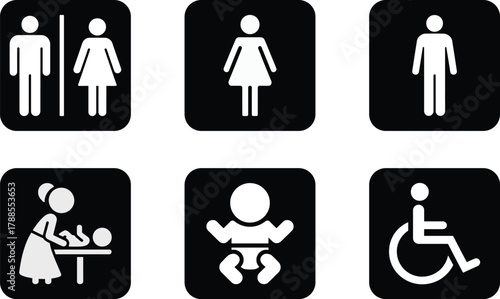 Set of public restroom and facility icons for universal access