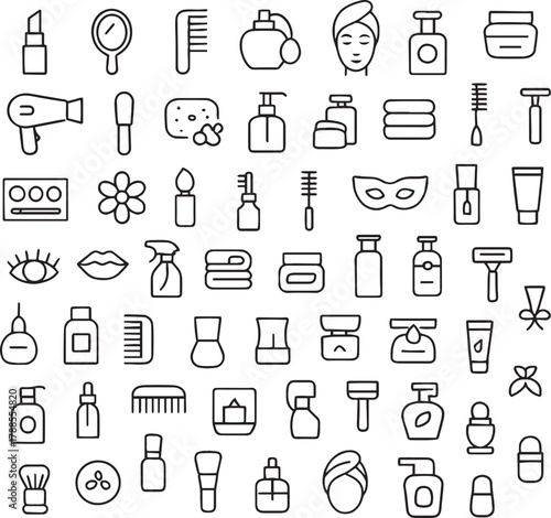 Line icons of beauty, cosmetic, and personal care products set Vector