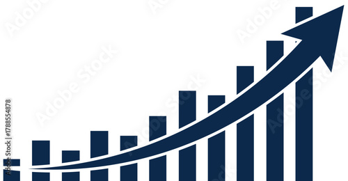 business growth chart with ascending bars and upward arrow showing financial progress success analytics performance metrics