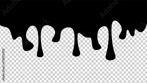Wavy black ink illustration. Black ink drip illustration. Abstract black ink drip on transparent background. Black ink splash illustration. Stylish dripping ink effect illustration