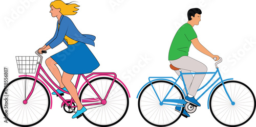 vector illustration of Man and Woman Enjoying a Leisurely Bike Ride