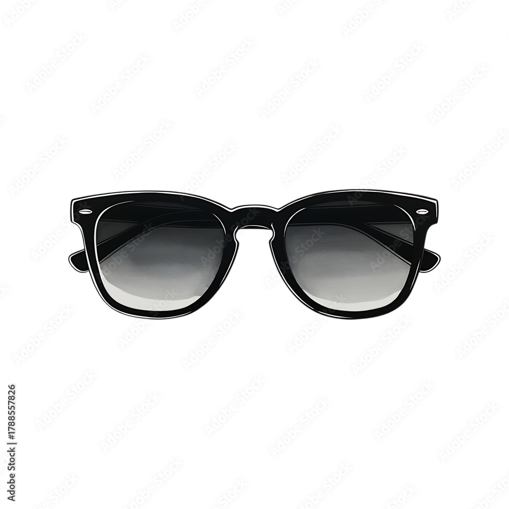 Fototapeta premium Black fashion sunglasses accessory isolated on white background with plastic frame and protective lenses for summer sun