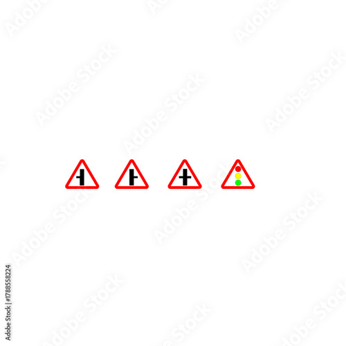 Yellow road traffic warning sign symbol of high voltage electric shock danger with lightning icon in a red triangle isolated on a white background illustration