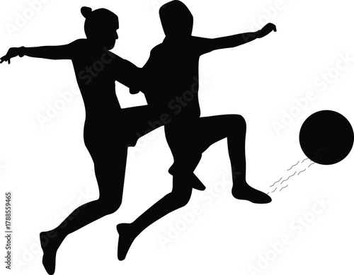 Vector Illustration of Two Men Playing Football – Black and White Action Scene