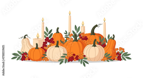 Thanksgiving Centerpiece with Pumpkins Candles and Autumn Leaves american football
