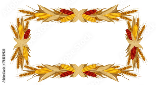 Autumn Harvest Frame Wheat Corn and Natural Elements Border for Seasonal Designs american football