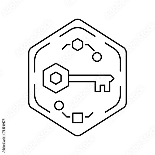 Key and network icon representing access to secure digital systems and data