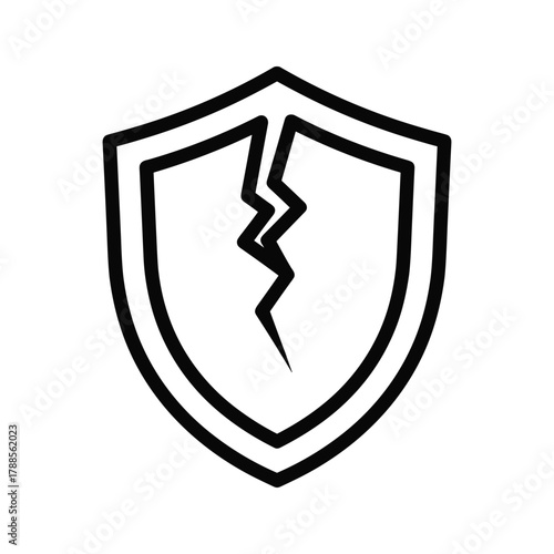 Broken shield symbol representing a security breach or vulnerability