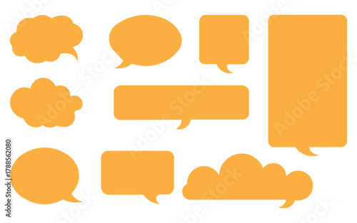 Set of yellow speech bubble icon vector. square, circle, oval, cloud, boom and bam, rectangle message symbol. vector illustration.